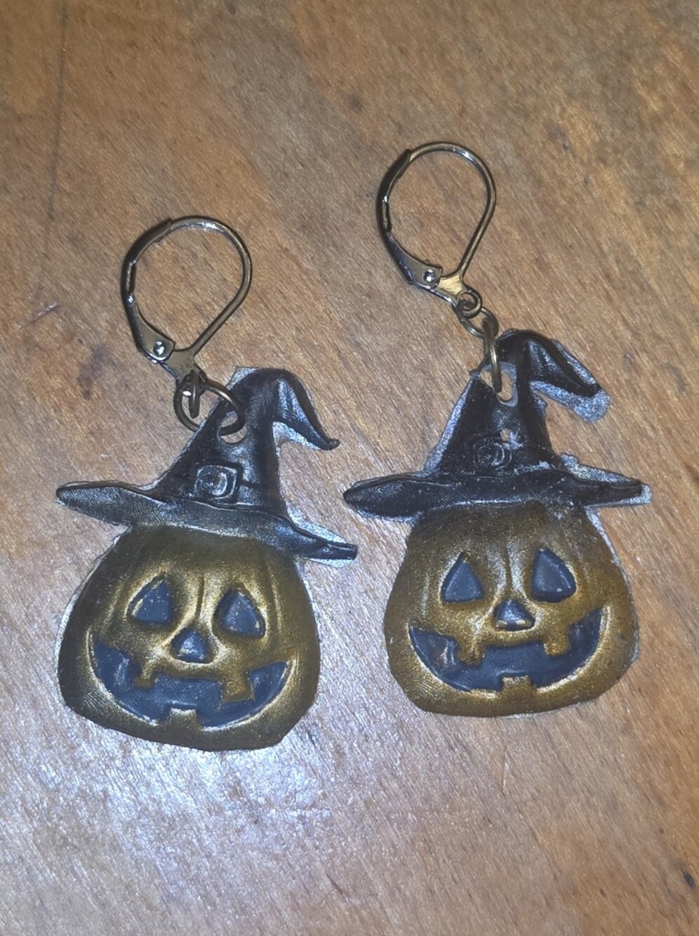 Halloween Pumpkin & Witch Hat Resin Handmade Leverback  Earrings